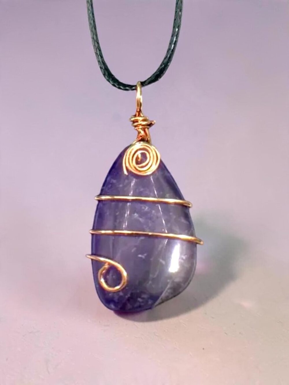 Amethyst Stone Pendant Necklace Rose Gold Color Copper Wire Wrap